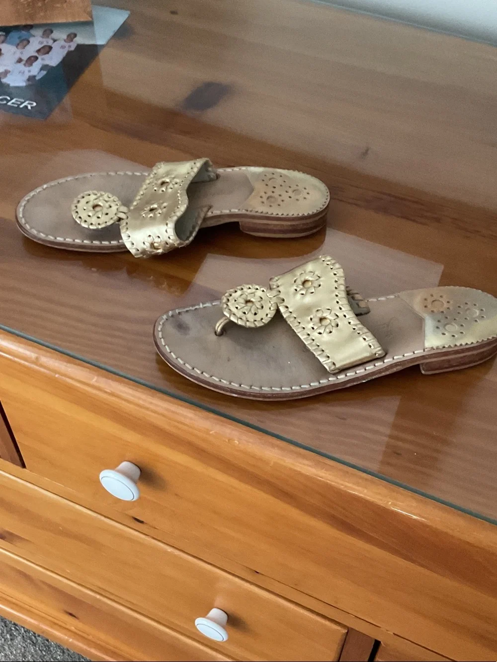 Jack Rogers gold Leather Women's Slide Sandals